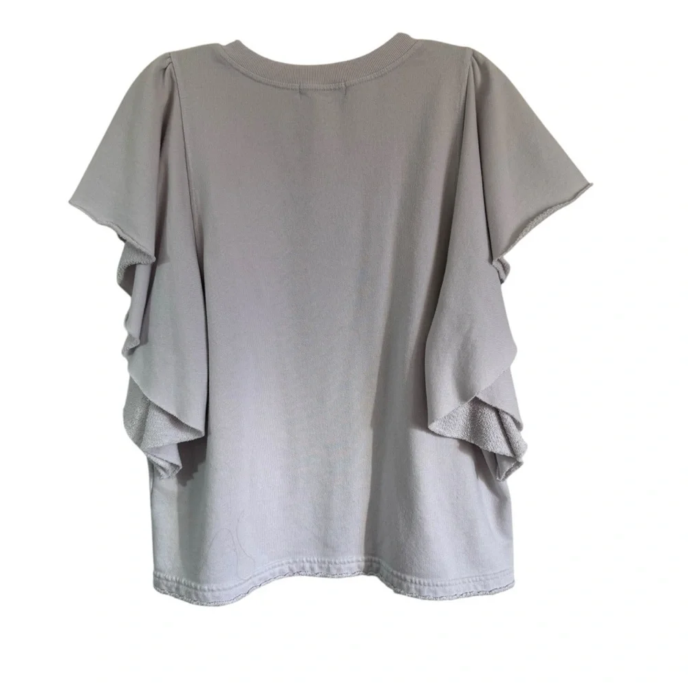 Michael Stars sweatshirt cascading ruffle short sleeve French terry top size L - Picture 3 of 11